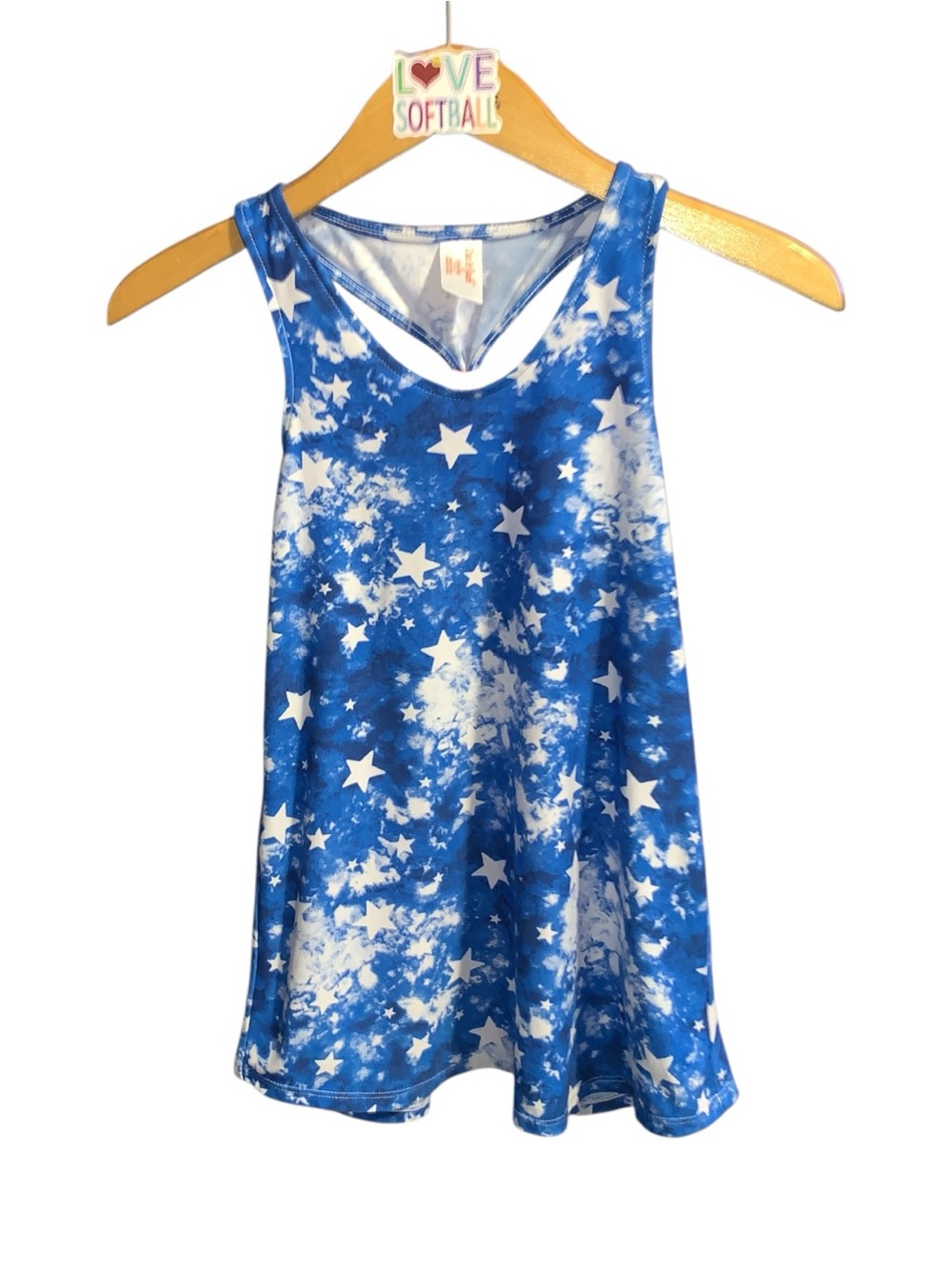 Cat & Jack Girls Blue Star Print Tie Dye Sleeveless Tank Top Red Bow